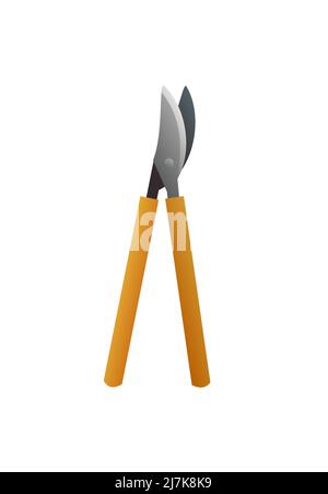 Scissors for cutting bushes. Agricultural rural garden tool. Isolated on white background. Vector. Stock Vector