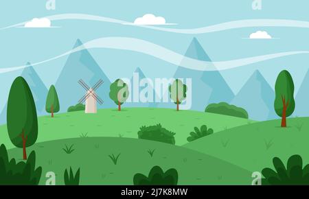 Spring Mountain Vector Spring vector landscape. Landscape with mountains and trees. Mushrooms ...
