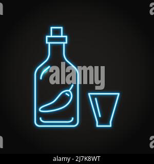 Neon vodka with pepper line icon. Horilka symbol. Vector illustration. Stock Vector