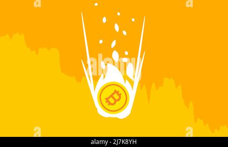 Vector, Bitcoin price fall down, huge damage and loss. BTC price collapse, crypto bubble crash, cryptocurrency falling down Stock Vector