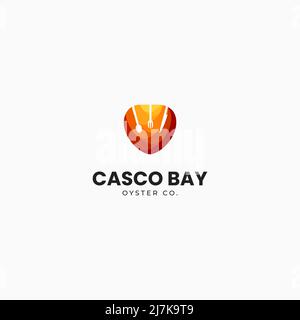 Vector illustration of oyster shell, spoon, fork and knife. Logo template for fish or seafood restaurant menu. Stock Vector