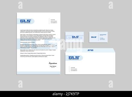 Stationery mock up design set for corporate identity or branding. Blue white color style and gray background. Stock Vector