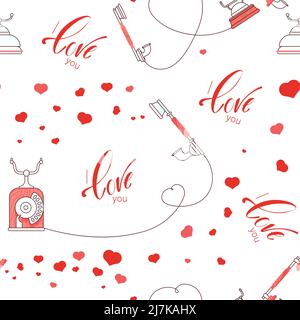 Seamless pattern with Retro Phone isolated on white Stock Vector