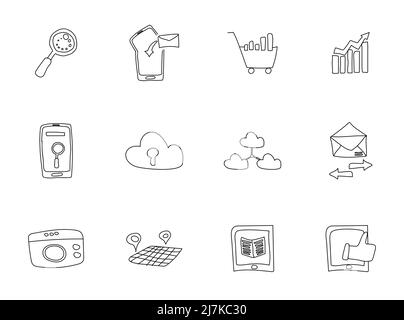 seo and network hand drawn doodles Stock Vector
