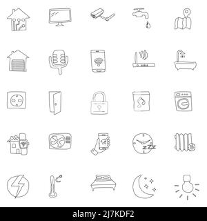 smart house hand drawn linear doodles Stock Vector