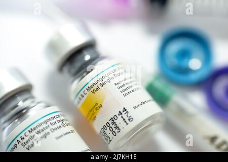 Cairo, Egypt, November 27 2021: Purified polysaccharide of Neisseria Meningitides serogroup A and B single dose with its diluent sterile water for sub Stock Photo