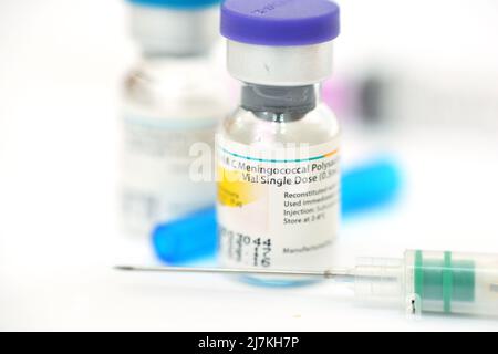 Cairo, Egypt, November 27 2021: Purified polysaccharide of Neisseria Meningitides serogroup A and B single dose with its diluent sterile water for sub Stock Photo