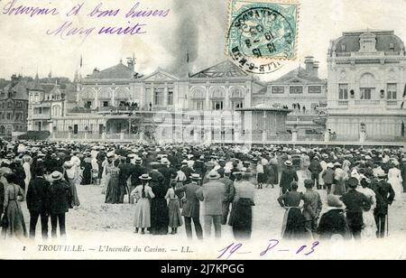 Trouville-sur-Mer, the Casino on fire, 1903 Department: 14 - Calvados  Region: Normandy (formerly Lower Normandy) Vintage postcard Stock Photo