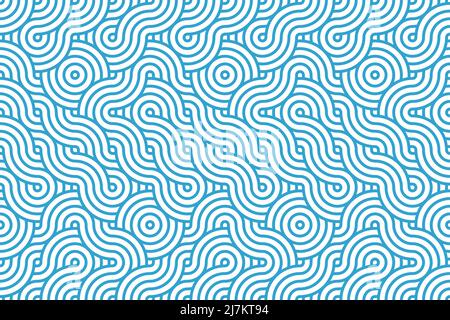 abstract blue wave pattern, geometric circle shape texture background, Japanese illustration, natural line art Stock Photo