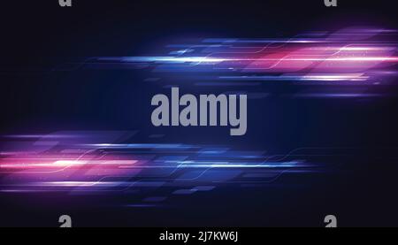 Modern abstract high-speed light effect. Technology futuristic dynamic motion on blue background. Movement pattern for banner or poster design. Stock Vector