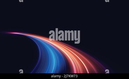 Modern abstract high-speed light effect. Abstract background with curved beams of light. Technology futuristic dynamic motion. Movement pattern. Stock Vector