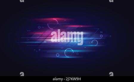 Modern abstract high-speed light effect. Technology futuristic dynamic motion on blue background. Movement pattern for banner or poster design. Stock Vector