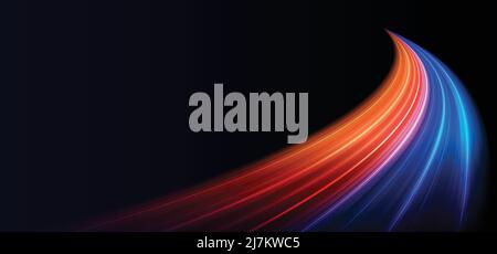 Modern abstract high-speed light effect. Abstract background with curved beams of light. Technology futuristic dynamic motion. Movement pattern. Stock Vector