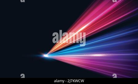 Modern abstract high-speed light effect. Abstract background with beams of light. Technology futuristic dynamic motion. Movement pattern for banner. Stock Vector