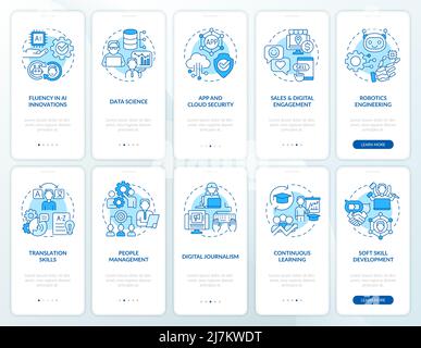 Continuous professional development blue onboarding mobile app screen set Stock Vector