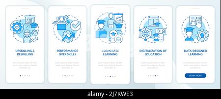 High demand skills in development blue onboarding mobile app screen Stock Vector