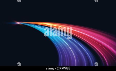 Modern abstract high-speed light effect. Abstract background with curved beams of light. Technology futuristic dynamic motion. Movement pattern. Stock Vector