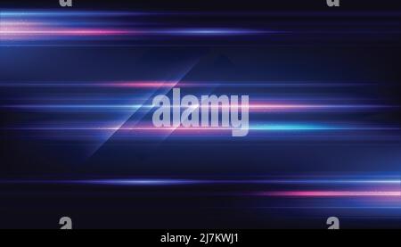 Modern abstract high-speed light effect. Technology futuristic dynamic motion on blue background. Movement pattern for banner or poster design. Stock Vector