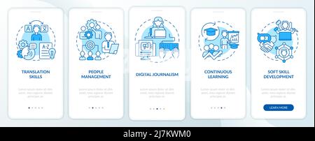 Top skills for college student resume blue onboarding mobile app screen Stock Vector