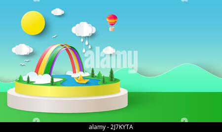 Dreamland background with rainbow paper 3d vector Stock Vector