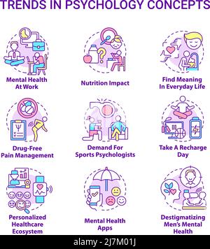 Trends in psychology concept icons set Stock Vector