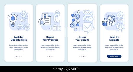 Approaches to energy strategy blue light onboarding mobile app screen Stock Vector