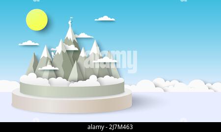 Mountain landscape vector papercut art craft style Stock Vector