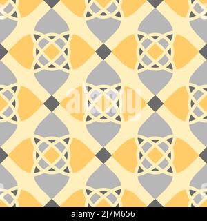 Seamless vector pattern with geometrical mosaic floor tile on yellow background. Modern monochrome wallpaper design. Stock Vector