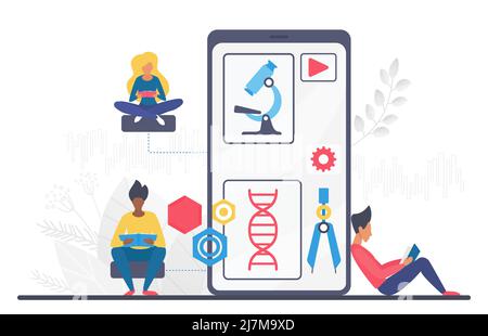 Chemistry digital online school lesson students attending. Online remote learning process environment Stock Vector