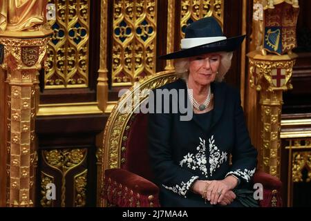 The Duchess of Cornwall as the Prince of Wales delivers the Queen's Speech during the State Opening of Parliament in the House of Lords, London. Picture date: Tuesday May 10, 2022. Stock Photo