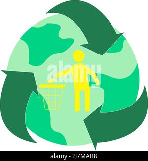 illustration of recycle sing around globe and human throwing garbage in trash bin, environment day concept,stock illustration Stock Vector