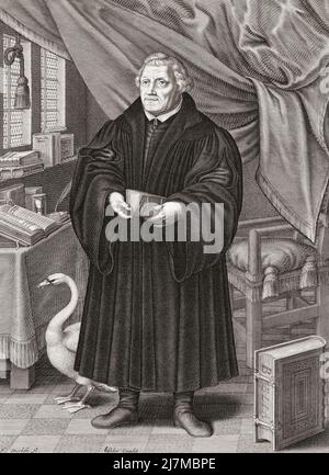 Martin Luther, 1483 - 1546. German professor of theology, composer, priest, monk. Instrumental in the Protestant Reformation.  After an engraving by François Stuerhelt. Stock Photo
