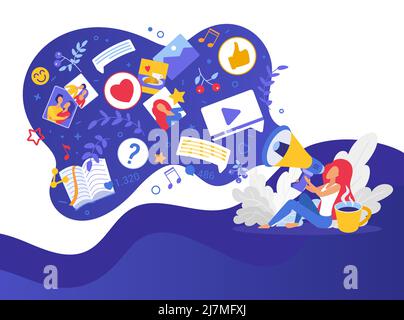 Digital social media user sharing personal story. Internet account activity posting own life content Stock Vector