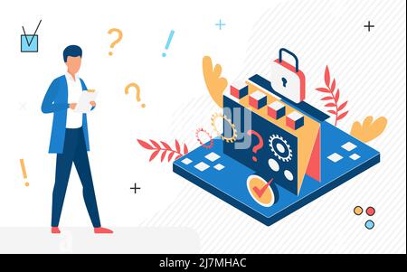Concept of protecting websites from attacks, security of web applications. Data preservation technologies, isometric vector isolated Stock Vector
