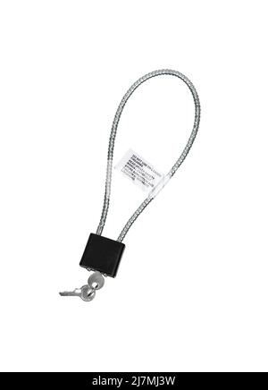 Locks and keys used to safely secure a firearm from being used. Weapon cable lock. Gun safety. Isolate on a white background. Stock Photo