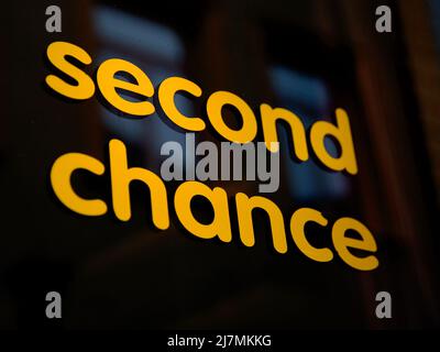 Second Chance, Second Chance, Lettering On A Window. The Second Chance, Full Size Stock Photo
