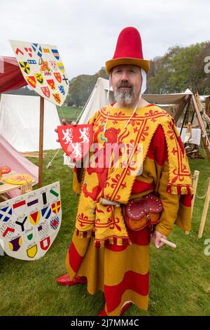 People in Medieval Costumes at Spynie Palace Scotland Stock Photo