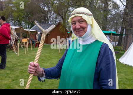 A Woman In Medieval Costume At Synie Pałace Scotland Stock Photo