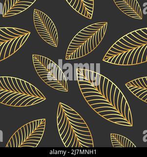 Elegant golden leaves seamless pattern vector background. Luxury style gold leaf backdrop. Stock Vector