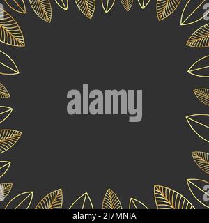 Elegant frame with golden leaves on dark gray background. Floral greeting card or social post vector design. Stock Vector