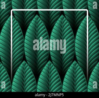 Abstract green leaves vector background with white frame. Floral greeting card or social post design. Stock Vector