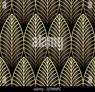 Elegant golden leaves seamless pattern vector background. Luxury style gold leaf backdrop. Stock Vector
