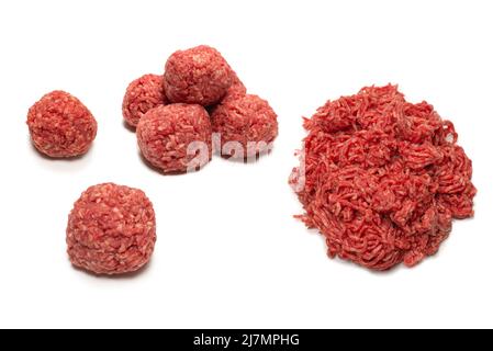 Raw meat balls isolated on white background. Stock Photo