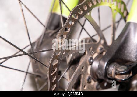 Disc brake on the rear tyre of a bicycle Stock Photo