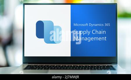 POZNAN, POL - NOV 20, 2021: Laptop computer displaying logo of ...