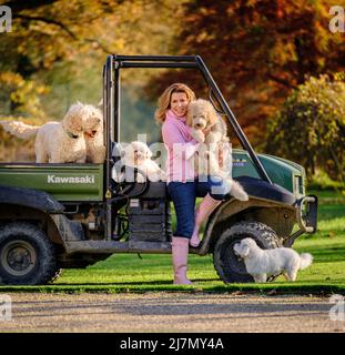 Editorial Use Only - Natasha Kaplinsky with her dogs at her East Sussex home, UK. Picture by Jim Holden. Stock Photo
