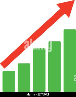 Green bar graph and rising red arrow. Business and finance data. Editable vector. Stock Vector