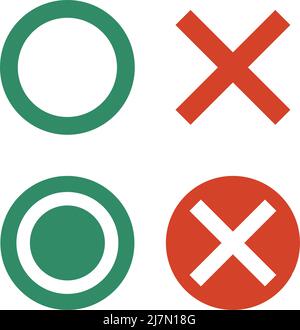 A set of circle and cross icons. Icons for correct and incorrect answers. Editable vector. Stock Vector