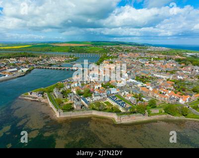 Aerial view of  town centre of Berwick upon Tweed in Northumberland, England, UK Stock Photo