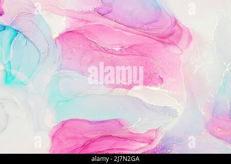 Abstract liquid ink painting background in pink blue colors. Stock Photo